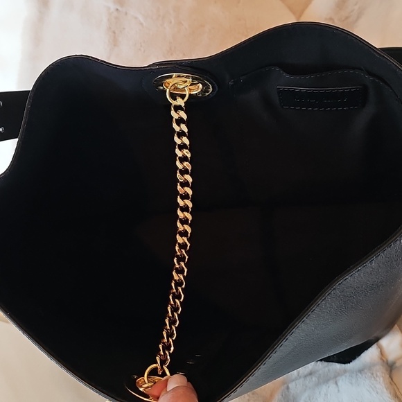 See By Chloe Gaia Black Leather And Suede Shoulder Bag with Gold Accents - Picture 3 of 5